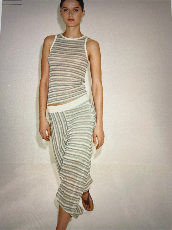 ZARA Dresses & Skirts - M.     Alluring Striped Knit Tank and Skirt Set in Cream , Grey and Blue